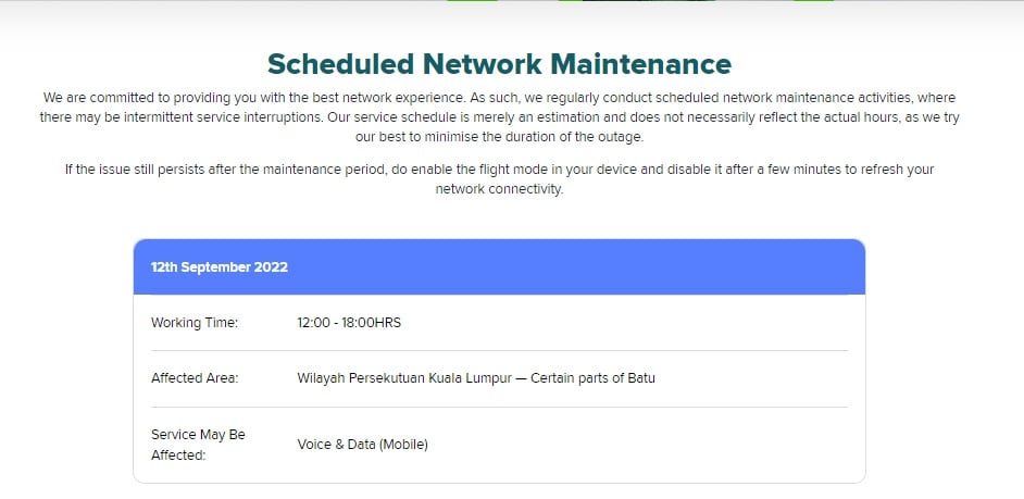 今日起定期维修4天！Celcom及Maxis服务或会中断