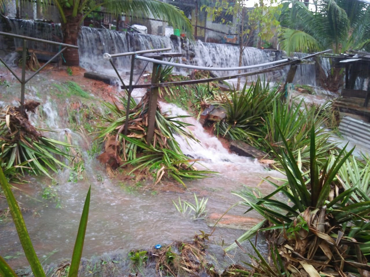 NS主文／上游扔垃圾 下游住家“遭殃”，雨水如瀑布般涌入家园