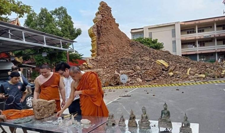 视频／不堪连续一周风雨 逾500年历史佛塔倒塌