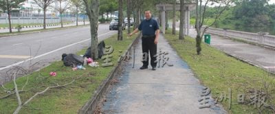 拉曼大学西湖悠闲区路旁美景，近日乏人打理下 路边满布枯树枝与垃圾