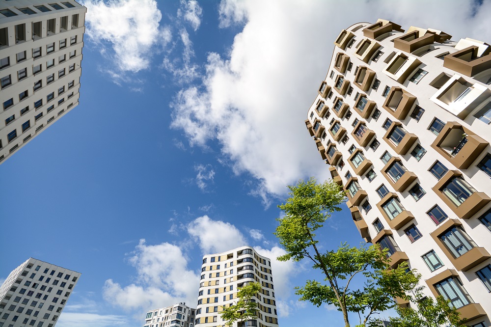 Apartment towers in the city - Facade of new modern residential buildings