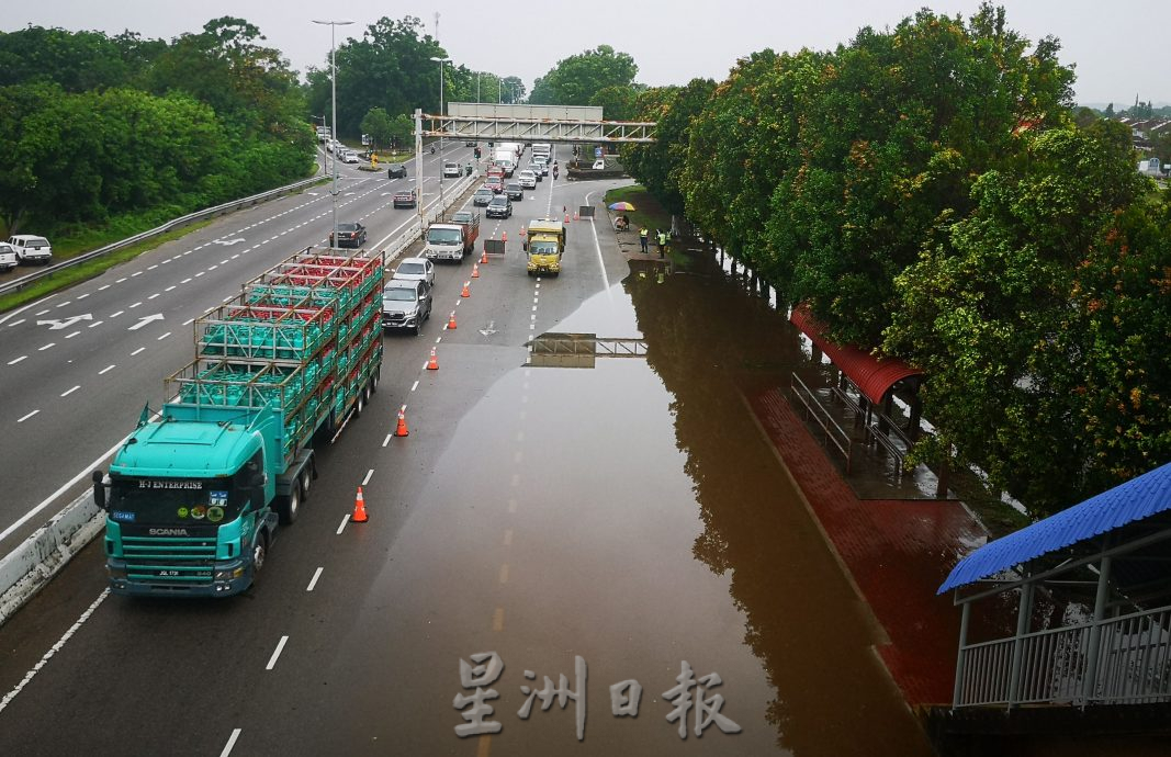 （古城封面副文）豪雨造成SPA大道金谷镇前闪电水灾引交通阻塞