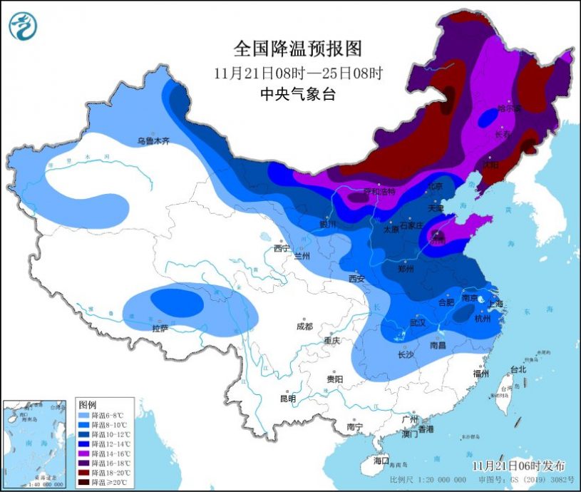 寒潮来袭 中国多地将降温超过10度 