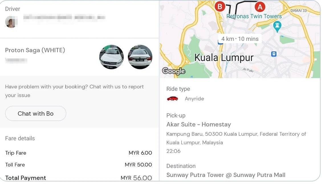 独家 | 4km路程征收RM56车费 Airasia Ride：司机已被停职