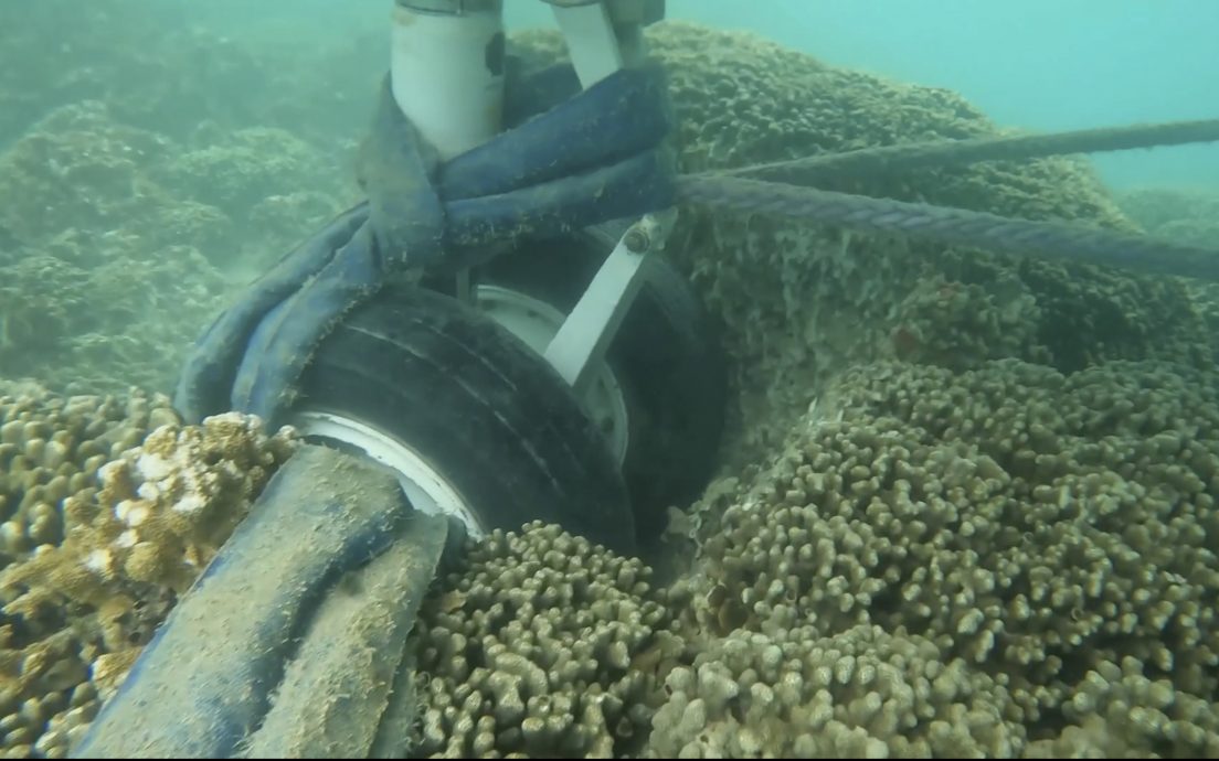 美军机冲出跑道落海 轮子卡珊瑚礁 恐危害海洋生物