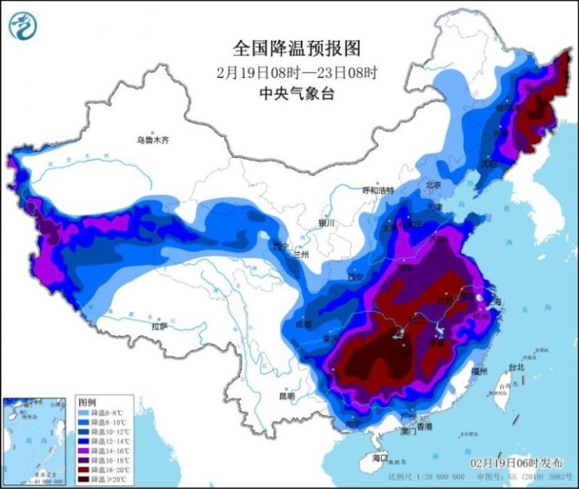 龍年首場寒潮來襲 0℃線南壓 中國南方將斷崖式降溫　 