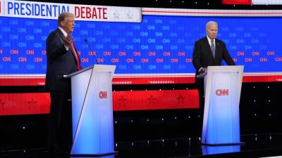 2024美國總統選舉首場辯論 拜特在辯論開始時沒有握手