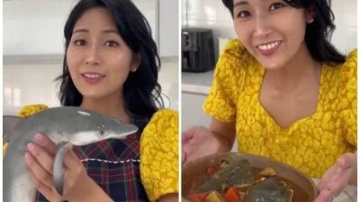 指日本人餐桌从没见过 日女挑战咖哩鲨鱼引热议