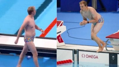 巴黎奥运会 | 救生员下水“救”泳帽爆红 小肚腩花花泳裤成焦点