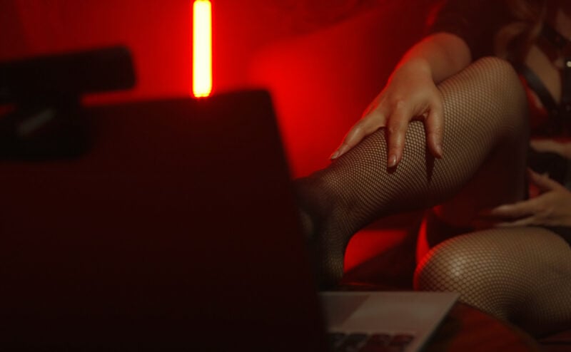 Webcam Model Working. Foot Fetish Concept.