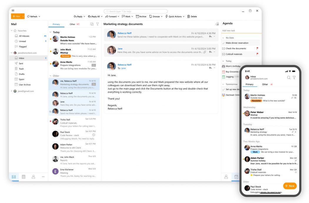 eM Client: the new version of the email app for Windows, Mac, Android and iOS incorporates AI tools.