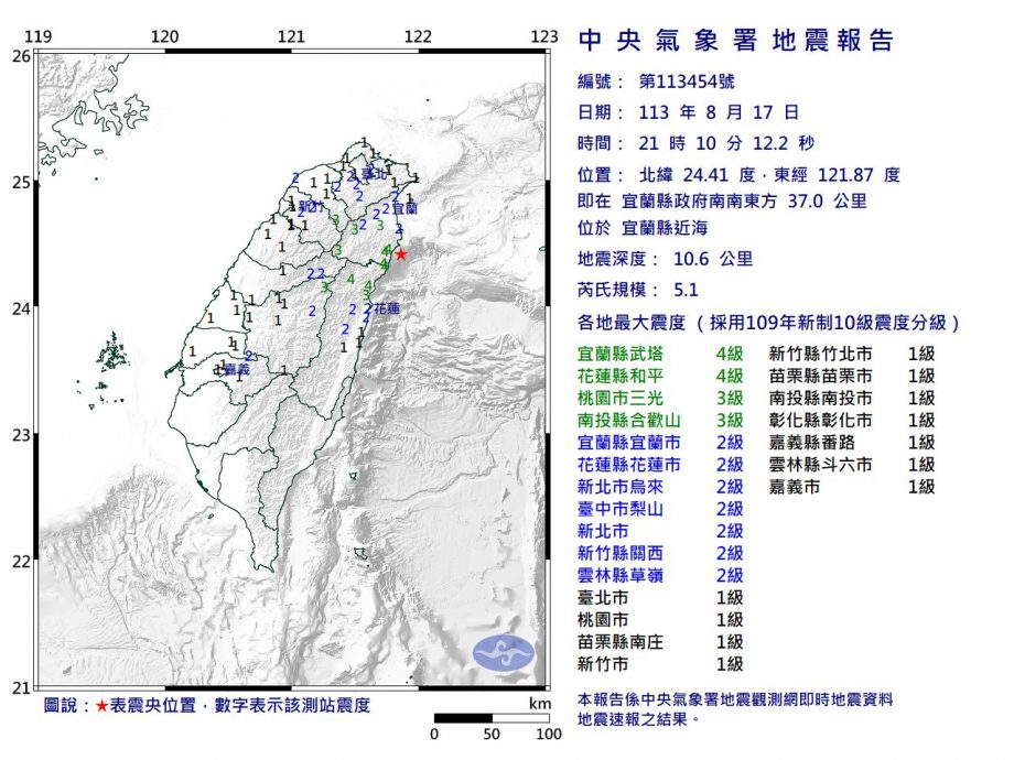 宜蘭近海5.1級地震 臺北明顯搖晃