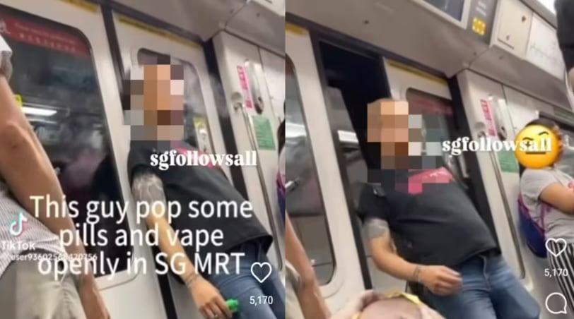 *已签发* 柔：狮城二三事：光头男地铁车厢内抽电子烟 SMRT：已报警