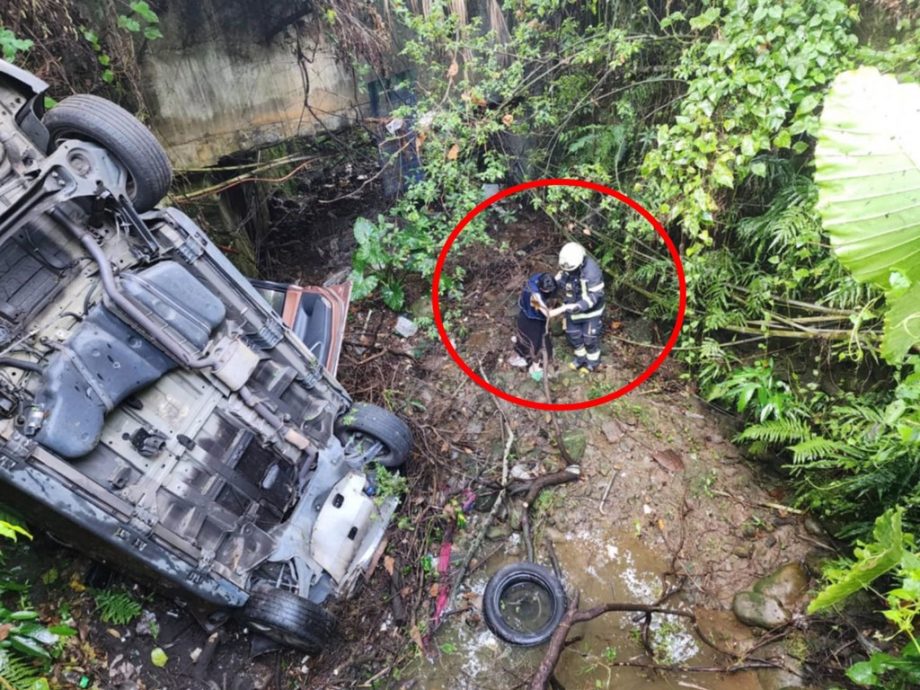 母女開車下山失控　衝出路肩墜5公尺山溝