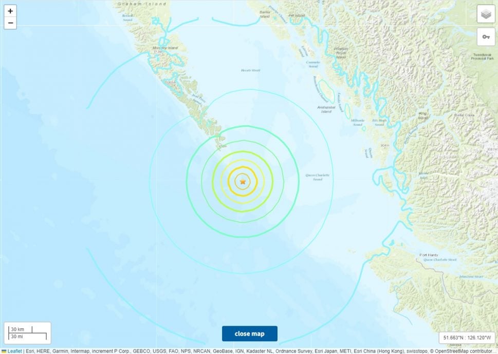  加拿大西岸海域發生6.5級強震 未發海嘯警報