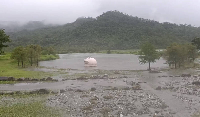 台东鹿寮溪新良湿地溃堤 《粉红河马》上升