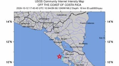 哥斯達黎加近海6.2級地震　暫無重大災損報告