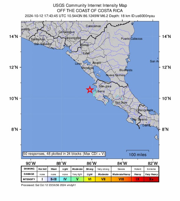 哥斯达黎加近海6.2级地震　暂无重大灾损报告
