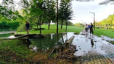 晨運者促市議會搶修 太平湖水滿溢淹行人道