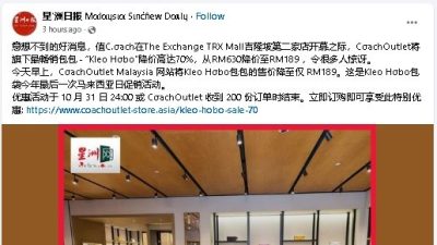 2假專頁沒追隨者 星洲又被冒名賣包包