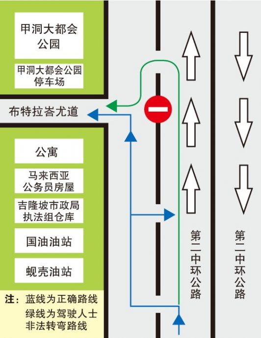 MRR2驶入布特拉峇尤道封路口 错过转弯违例U转 险！