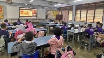 Online class conducted by a teacher in flood water