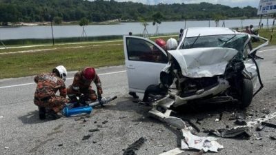 地摩湖附近3車連環撞 3人傷 一車衝入草叢