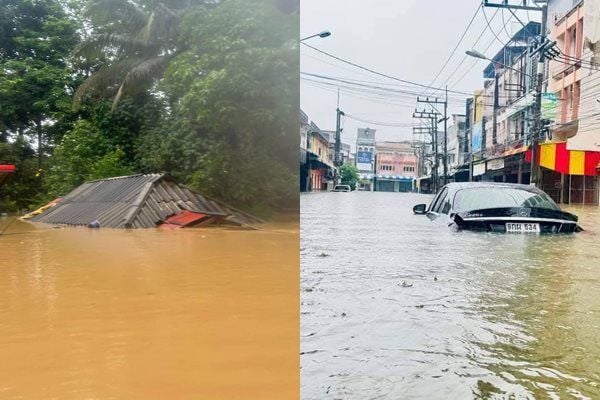 泰国南部暴雨肆虐！洪水吞没民宅瘫痪道路　灾民抱儿童救生圈逃命