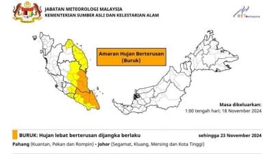 暴雨警报来袭 柔佛多地将面临长命雨