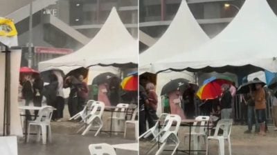 视频｜暴雨中排队只为吃网红美食 网轰：还带着小孩一起疯！