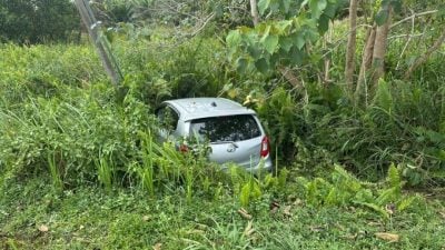 驅車上班失控衝入叢林 車毀 男子重傷亡