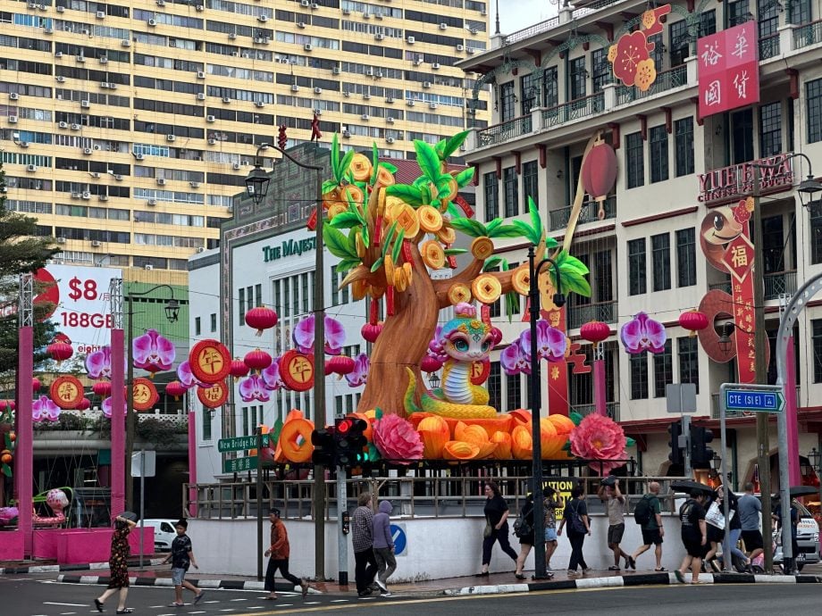 供星洲网：牛车水蛇年装饰登场！大眼蛇金钱树获赞“可爱”