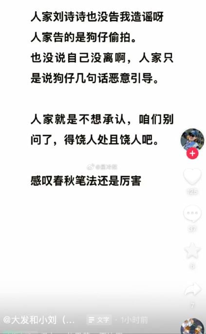 刘诗诗辟谣离婚要求删文 网红揪关键点撇挨告