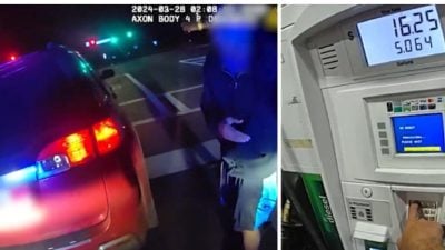 没钱添油 半路抛锚 警察伸援 司机感动拥抱