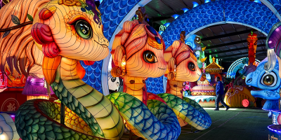 A lantern workshop in China makes snakes cute for the Lunar New Year