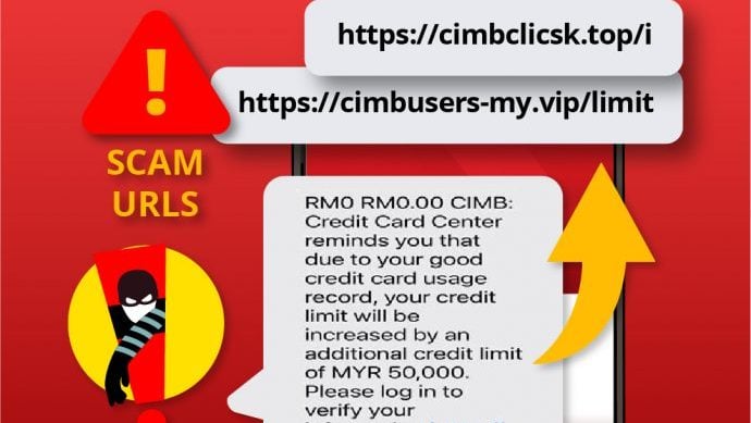 CIMB：钓鱼短信 “没发链接兑换积分”