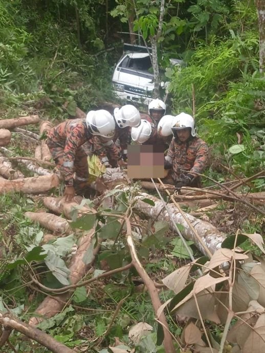 载橡胶木小罗里 失控翻落100呎深山沟