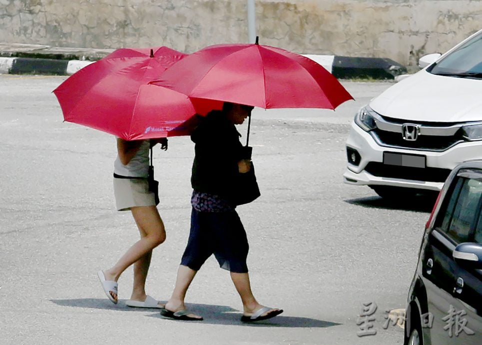 天气火热外出撑伞多喝水 椰水大卖消暑解渴  