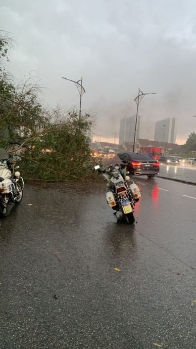 已签发 柔：版头之一：新山暴雨引发闪电水灾  多处地区积水及树倒阻路